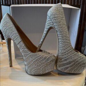 Steve Madden Silver Rhinestone Platform Heels